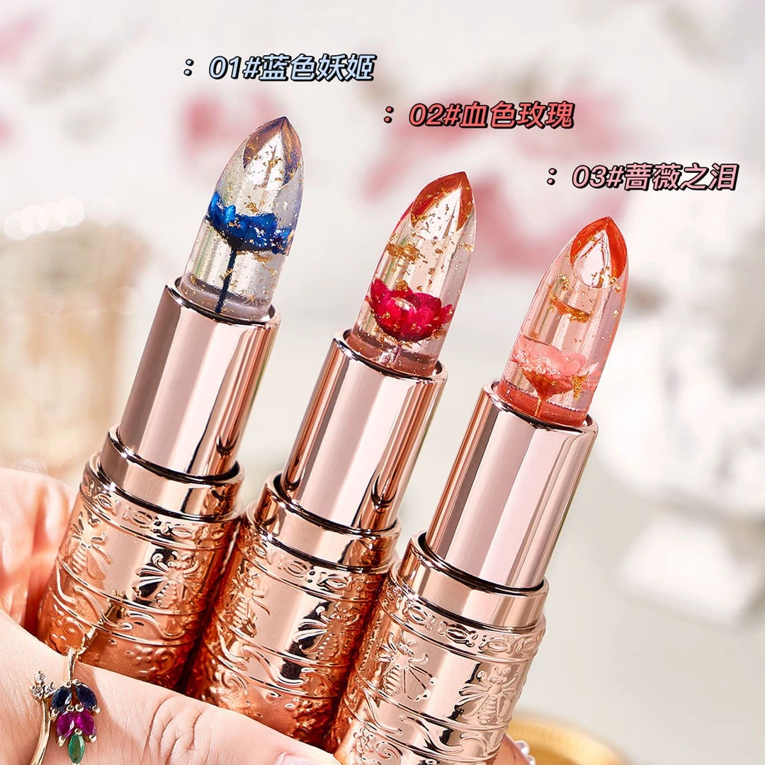 XRoland花瓣晶透口红不沾杯不掉色滋润显白果冻鲜花变色孕妇唇膏