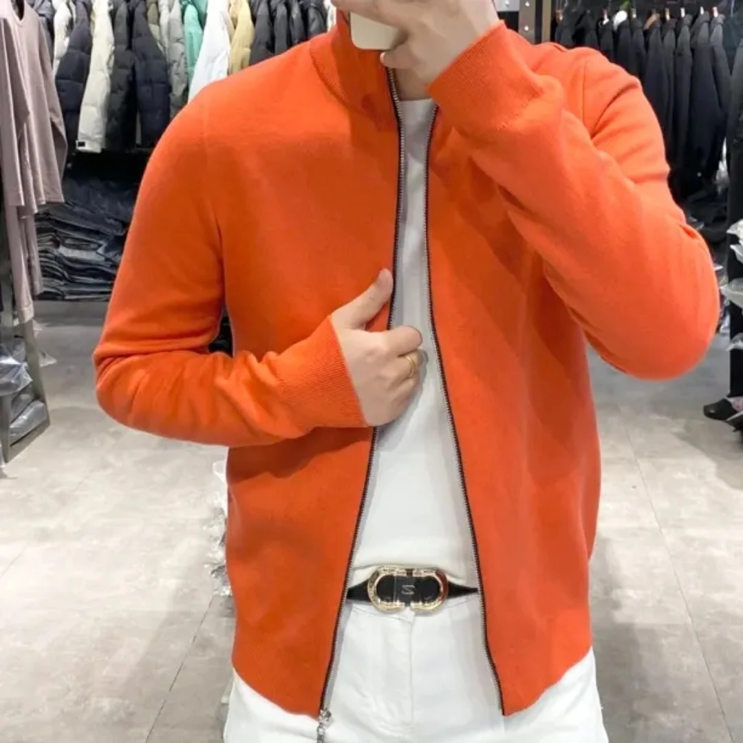 纯色针织拉链开衫上衣男秋冬新款男士修身帅气百搭潮流毛衣外套男