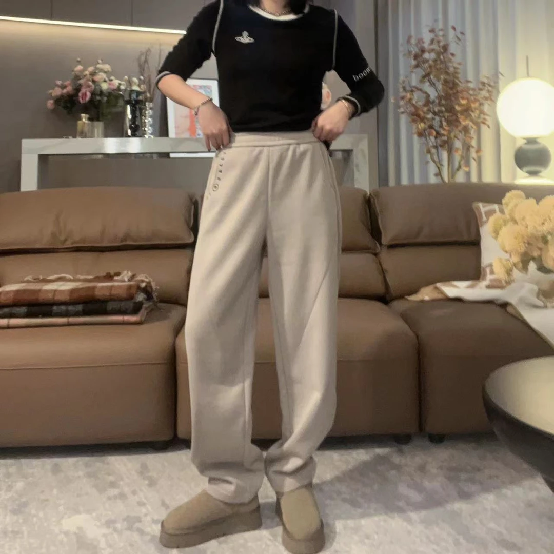 ANNI · Ani-A472秋季新款加绒宽松运动搭直筒抽绳长裤