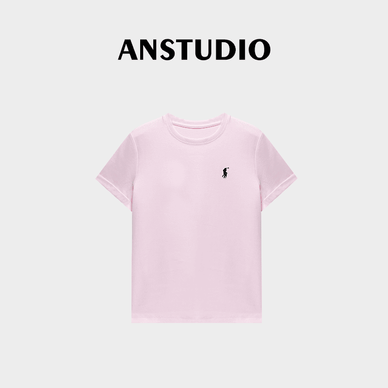 ANNI · Ani-A573 春季新款纯色刺绣休闲圆领打底短袖T恤
