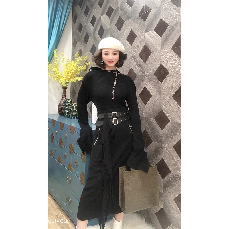 【RZ】流苏羊毛半裙高腰裙