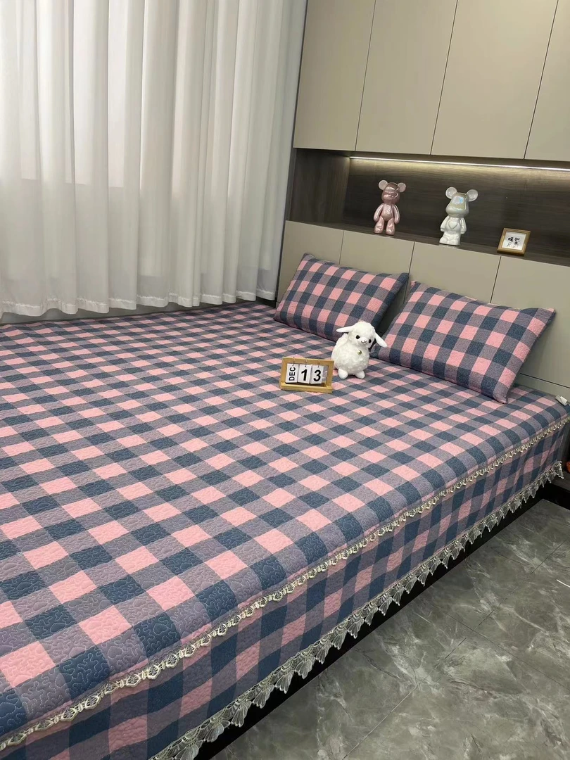 100棉】经典方格系列榻榻米防滑底炕盖 水溶花边 四季通用 可机洗