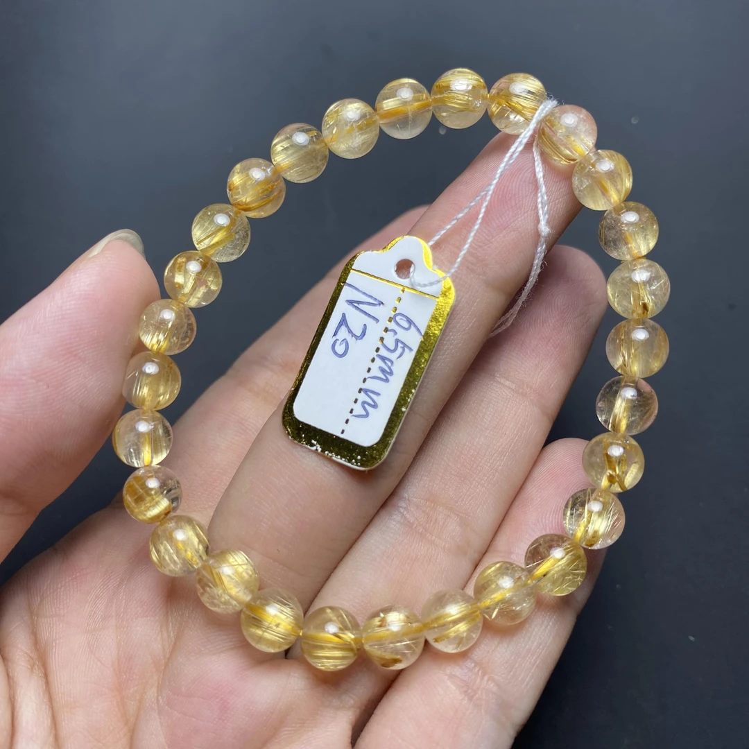 天然巴西金发晶钛晶黄发水晶女手串金发丝魔鬼手链顺发多样性发一