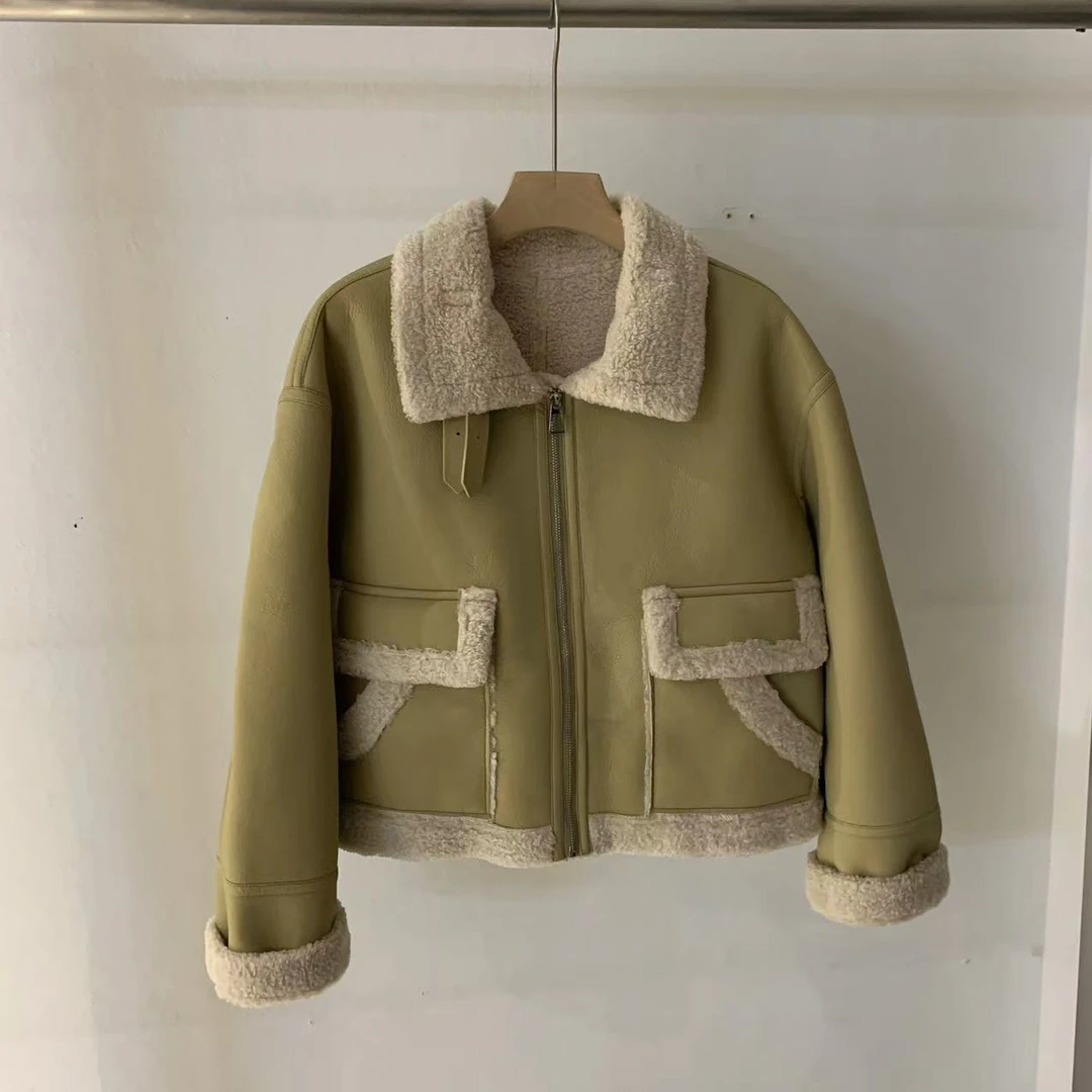 冬季加厚皮毛一体机车外套