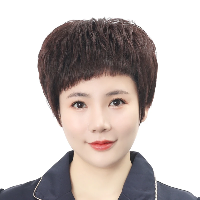 【真发头套】许昌纹理假发真发全头套妈妈款蓬松斜刘海整顶短透气