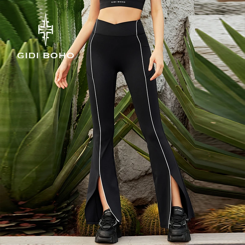 GIDI BOHO/极地薄荷裸感高弹提臀紧身高腰跑步健身运动喇叭裤新款