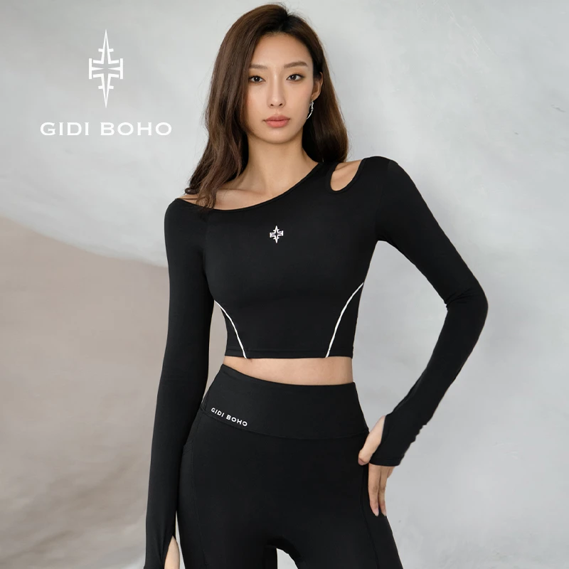 GIDI BOHO/极地薄荷初秋时尚户外运动健身性感显瘦长袖瑜伽服上衣
