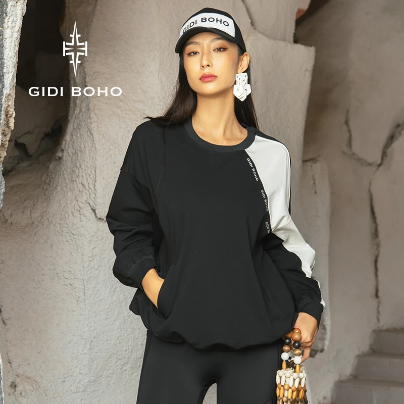 GIDI BOHO/极地薄荷早秋新款时尚圆领宽松透气运动休闲户外卫衣女