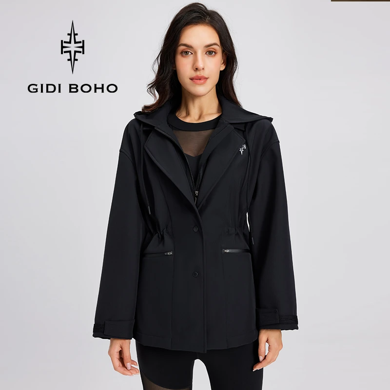 GIDI BOHO/极地薄荷秋冬新款防风户外保暖加绒运动休闲软壳外套女