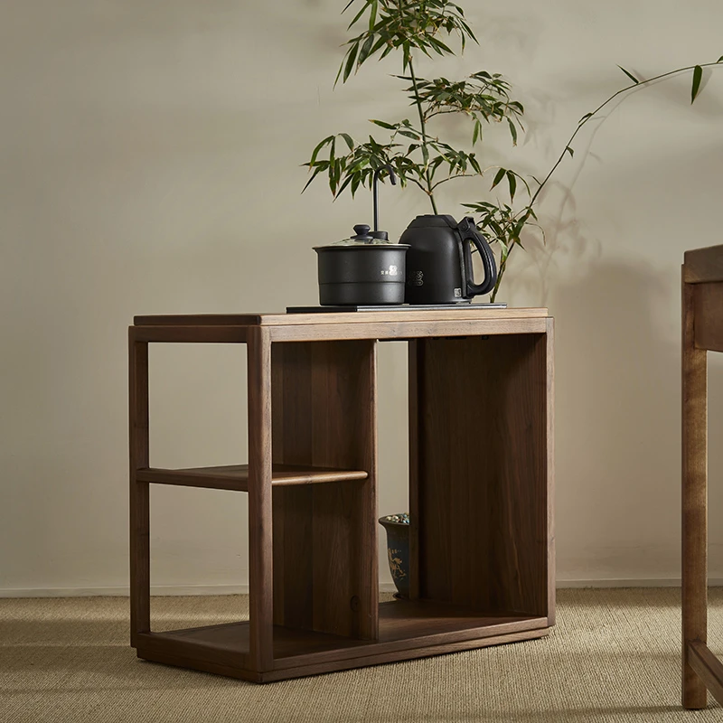 如约茶事茶水柜实木黑胡桃木家用茶水台下置水桶茶室茶边柜烧水柜