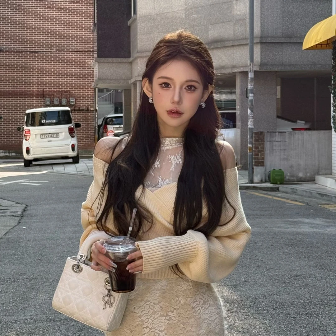 粉红pink【羊羊One】温柔风气质百搭蕾丝拼接毛织上衣LWJ24D4M2387