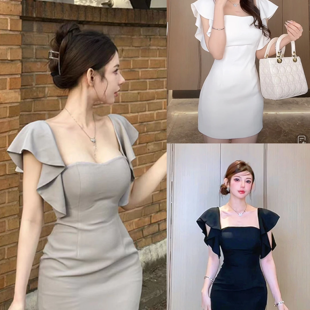 粉红pink 【首尔街头】纯欲风小飞袖收腰连衣裙LWJ24B2Q966