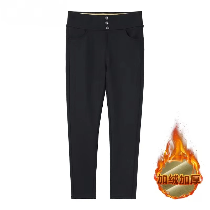 大码女装高腰洋气遮肉显瘦加绒加厚冬季弹力黑色裤子ZB5450