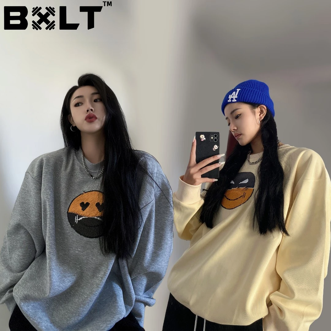 BXLT训练状态变脸重磅空气层卫衣圆领宽松加绒运动秋冬百搭卡通