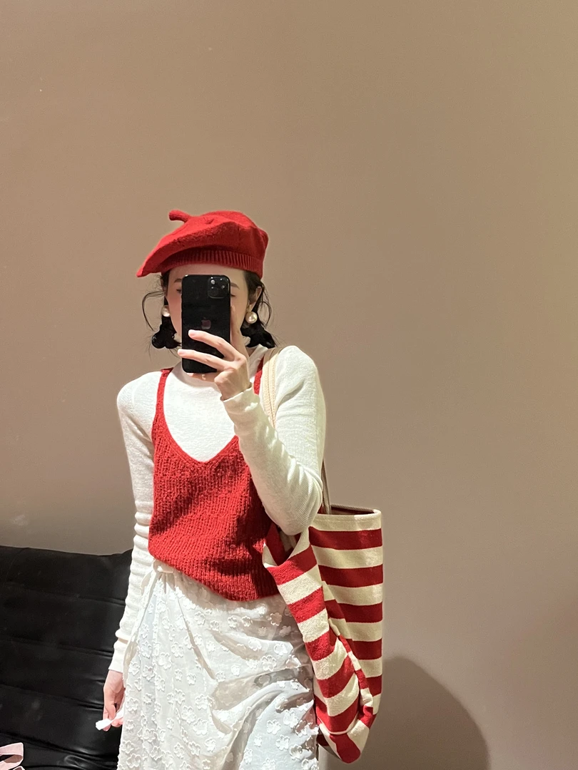 YUNING【奶芙草莓】春款韩版修身简约百搭针织内搭+吊带针织背心