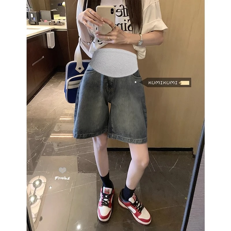 孕妇短裤夏季薄款阔腿五分裤外穿夏装直筒打底裤小个子牛仔裤夏款