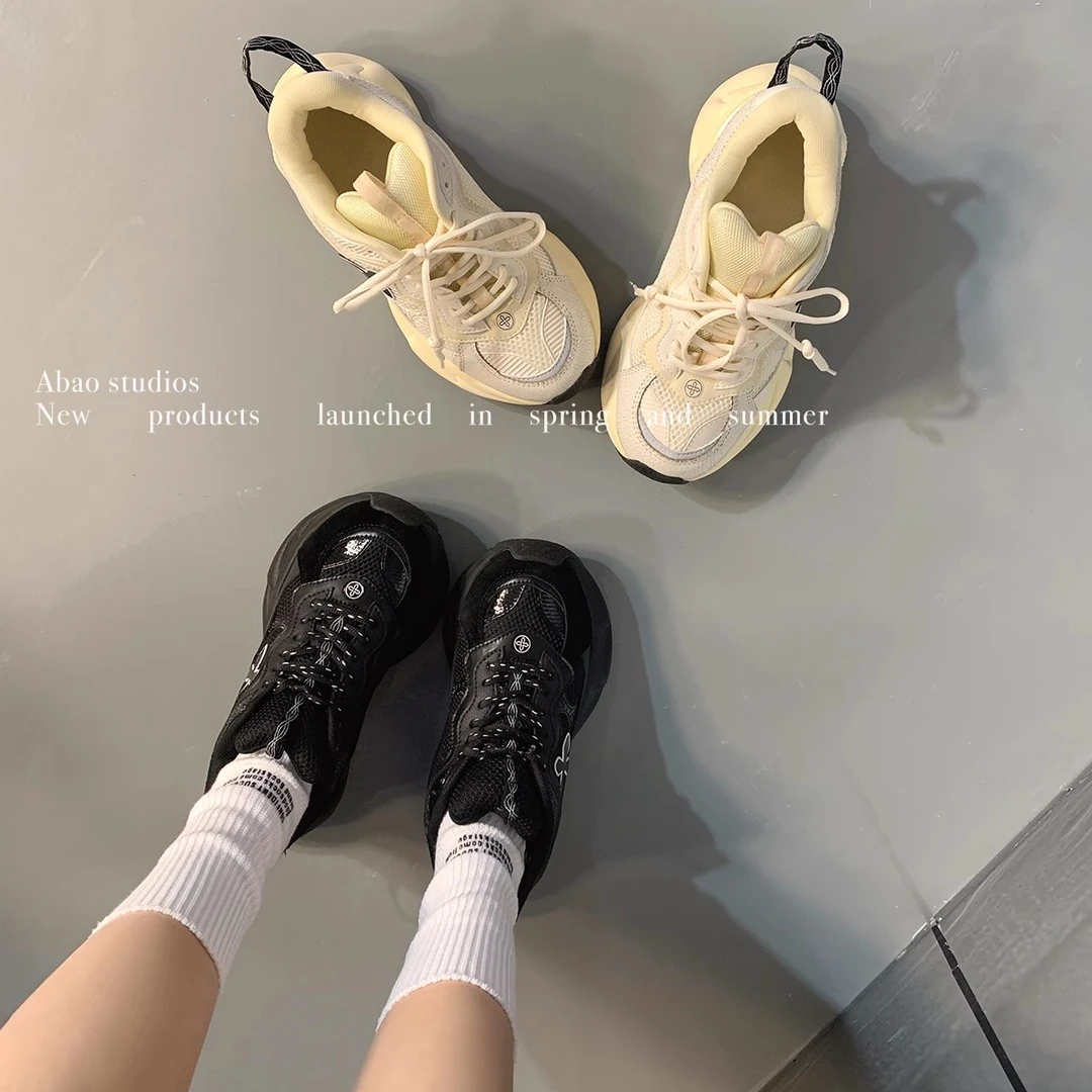【十字花】赵露思同款厚底增高2024新款老爹鞋女显脚小炸街运动鞋