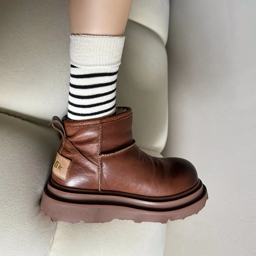 【100的羊毛+水洗牛皮】厚底雪地靴女羊皮毛一体东北加绒加厚短靴