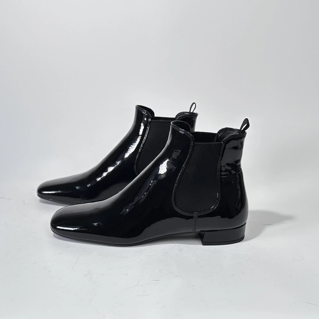 37.5码/全新未使用/Prada/普拉达 方头黑色漆皮切尔西靴/ML0271