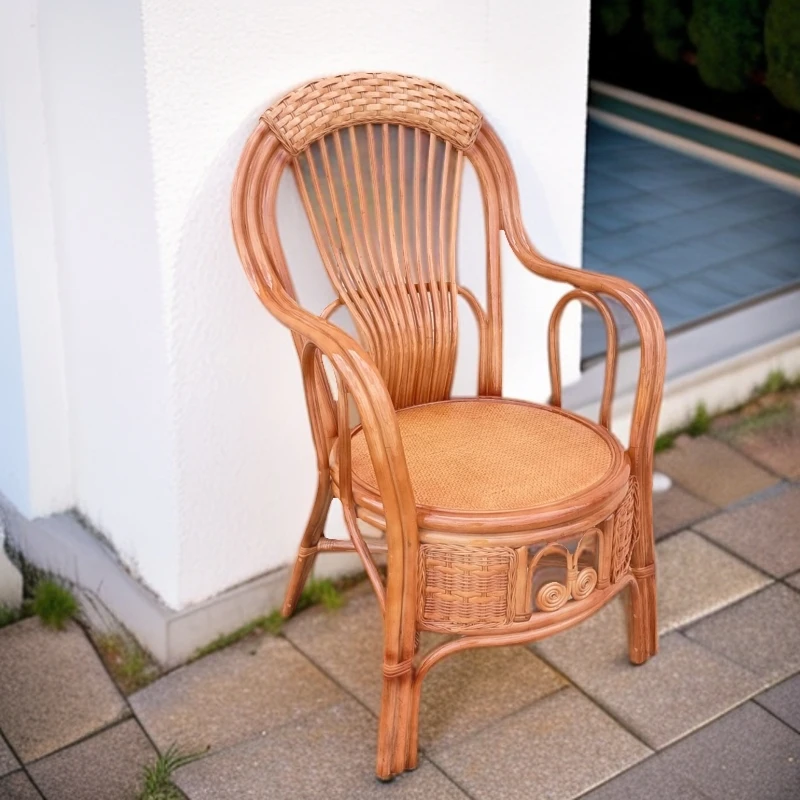 天然真藤椅藤编椅子高靠背休闲家用藤椅老人阳台桌椅办公单人椅