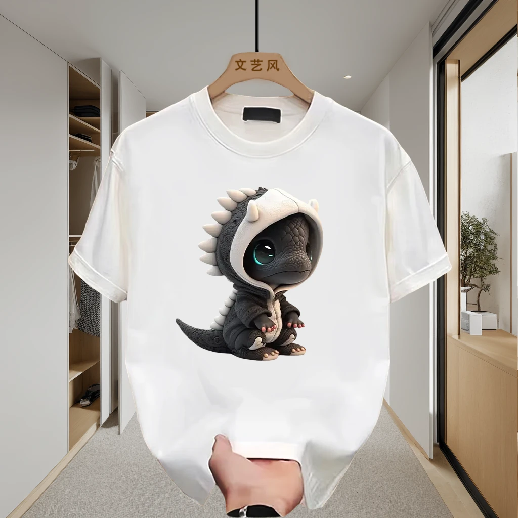 夏季爆款2024男士个性趣味恐龙印花T恤宽松情侣短袖时尚打底上衣