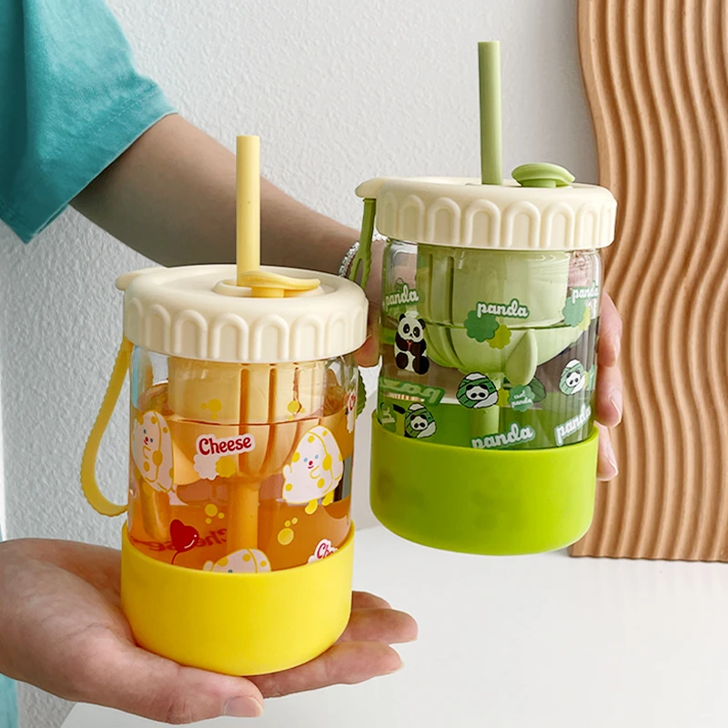 高颜值吸管杯便携可爱玻璃杯子耐高温办公室泡花茶过滤茶漏水杯女