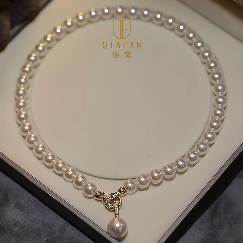 链子925银  倪妮同款澳白珠珠项链正圆经典港风颈链锁骨链女款