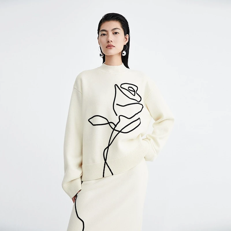 RoseLingLing原创玫瑰系列立体盘花全羊毛针织裙针织毛衣套装
