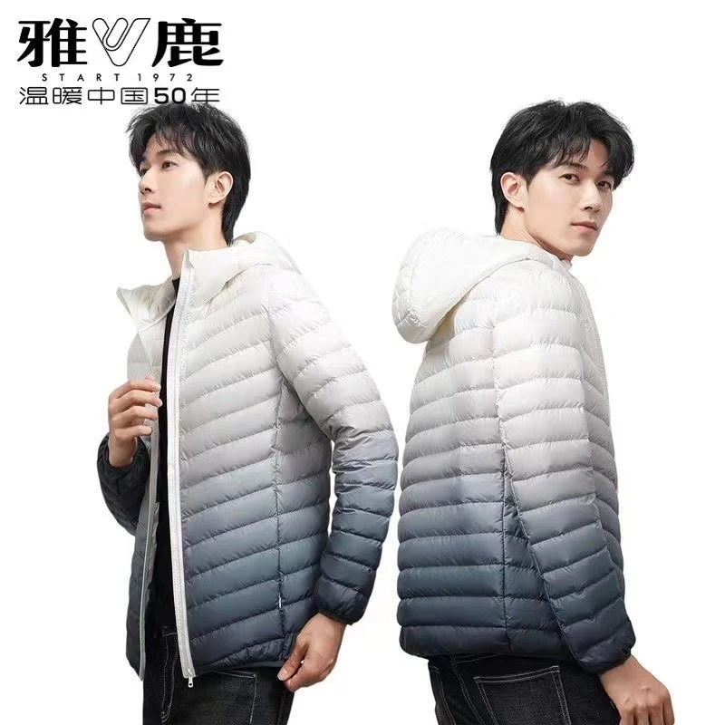 【雅鹿】2023新款轻薄保暖白鸭绒羽绒服男士渐变色短款薄款羽绒服女