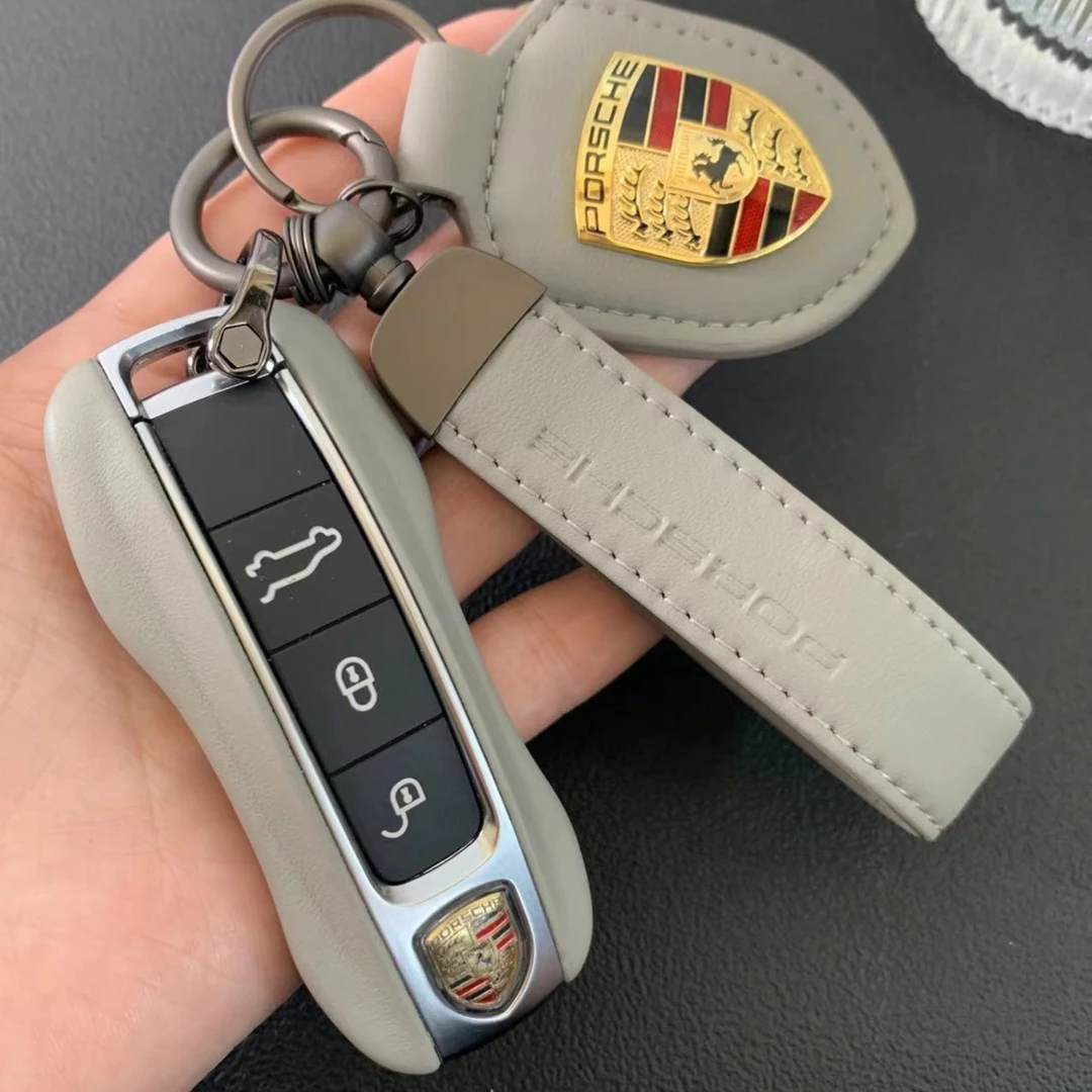 真皮保时捷钥匙壳卡宴帕拉梅拉macan718钥匙扣taycan911哑灰