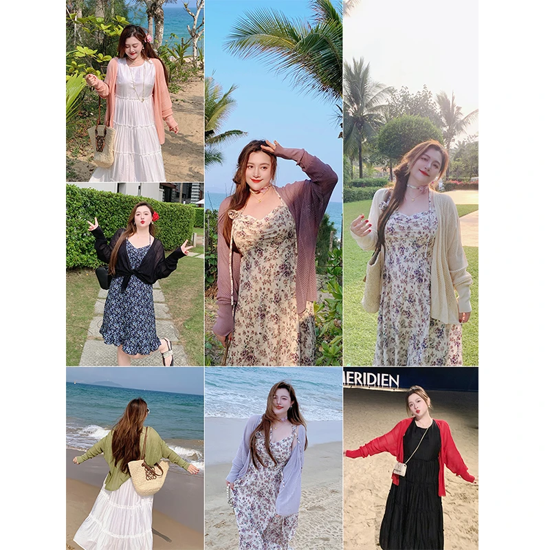 【肉肉小姐】【洋槐春色】大码女装春夏新品镂空蝙蝠袖针织衫多色开衫