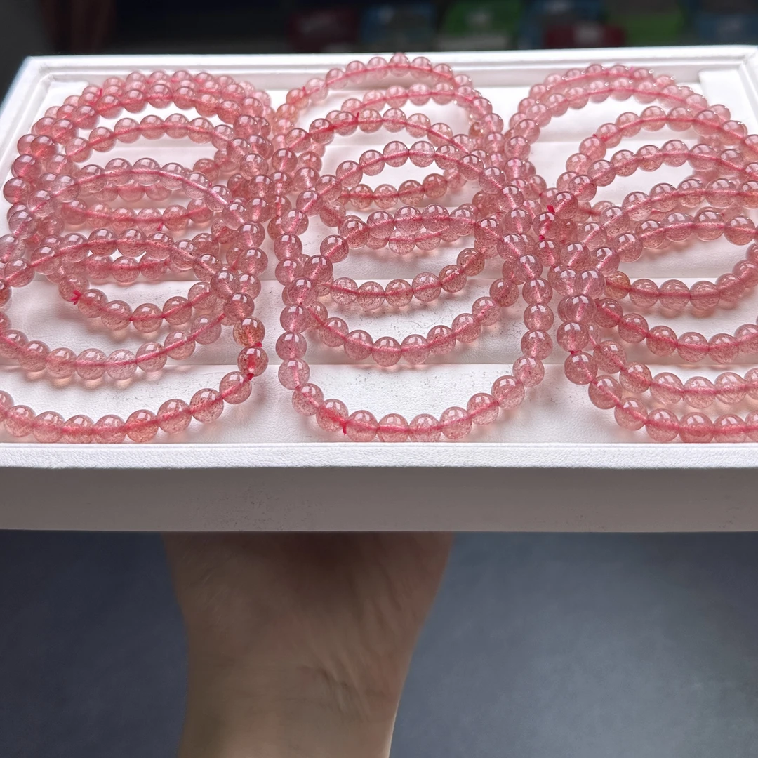 天然红草莓晶单圈素串