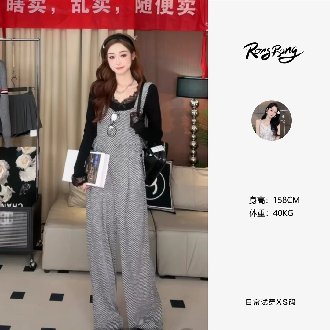 【蓉蓉专属】X0876秋装搭配韩风休闲气质灰色背带连体裤时尚外穿