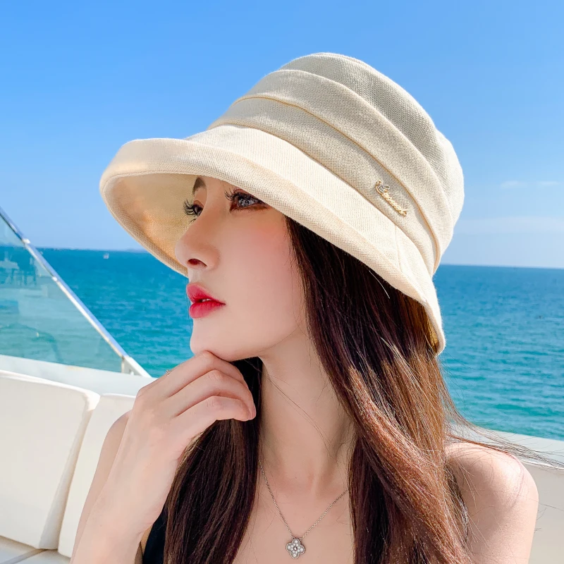 帽子女夏沙滩渔夫帽百搭显脸小防晒帽遮脸太阳盆帽防紫外线遮阳帽