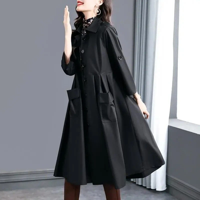 时尚百搭黑色风衣女早春2023新款高端宽松中年妈妈气质防风春秋外