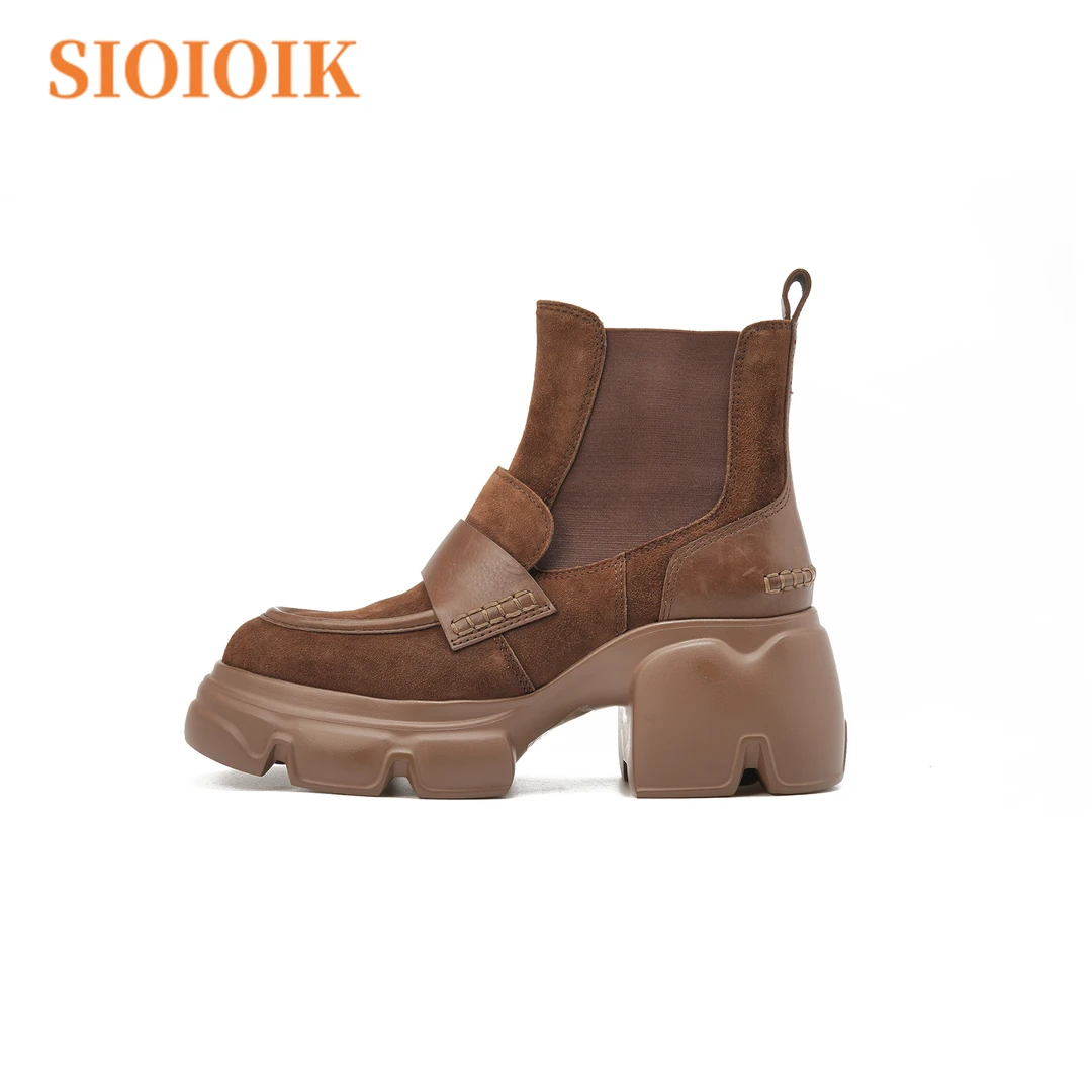 24秋冬季新款时尚厚底烟管靴复古真皮英伦风设计师