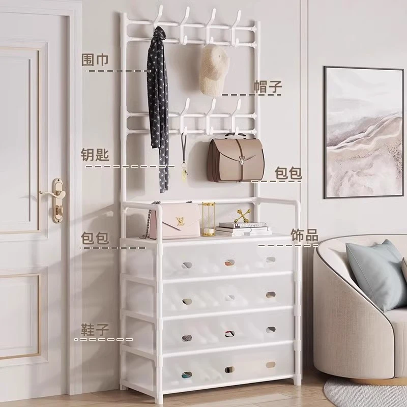 鞋架家用门口多层挂衣帽架一体不锈钢鞋架防尘宿舍出租房用鞋帽架
