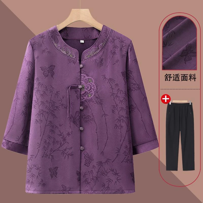 中老年人奶奶装夏装衬衫新中式唐装女装妈妈开衫老太太母亲节衣服