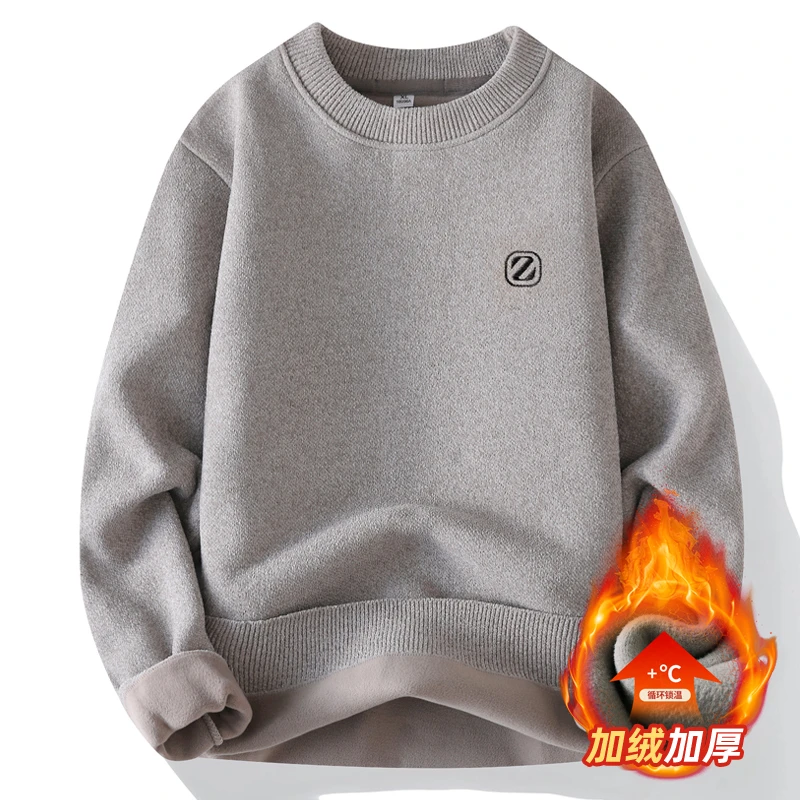 男士毛衣秋冬新款雪尼尔保暖加绒内衣线衣圆领打底针织衫男加厚