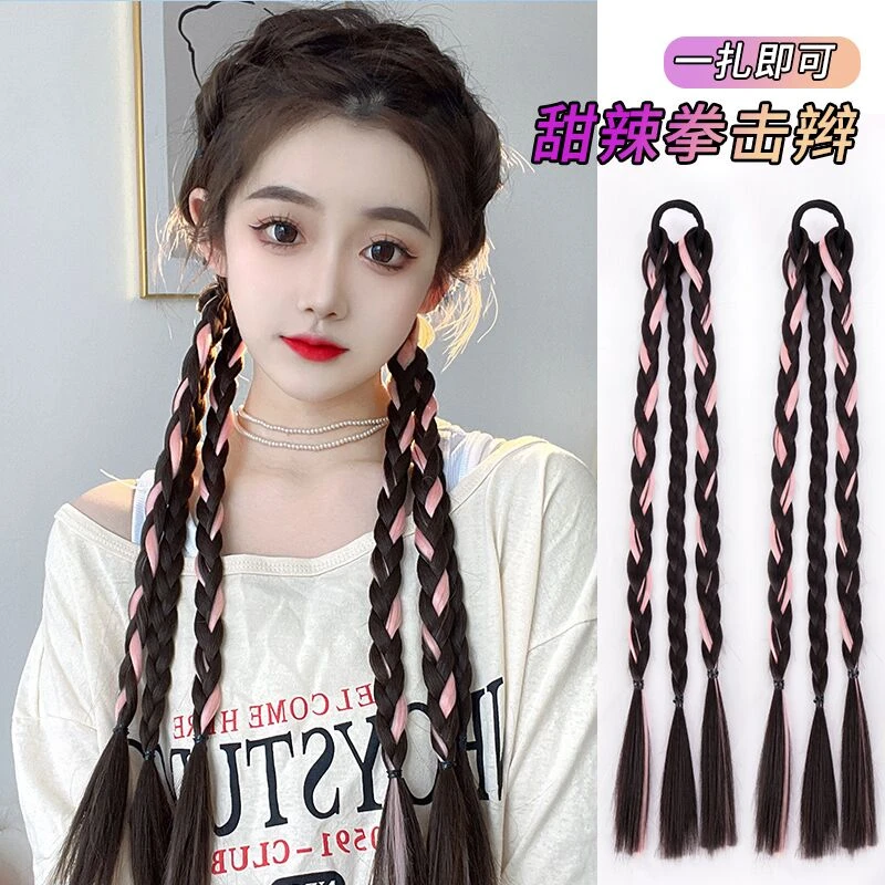 【y2k拳击辫】假发女马尾辫子鱼骨麻花拳击辫绑带式网红甜酷辣妹