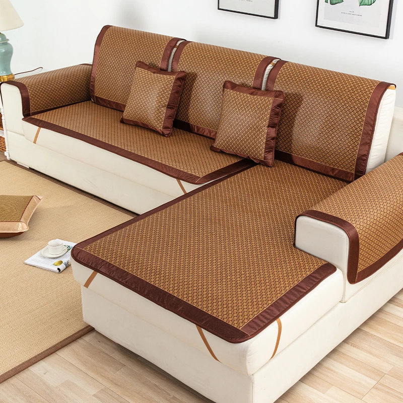 藤席沙发垫夏季夏天款冰丝藤垫防滑凉席坐垫子皮沙发套罩简约现代