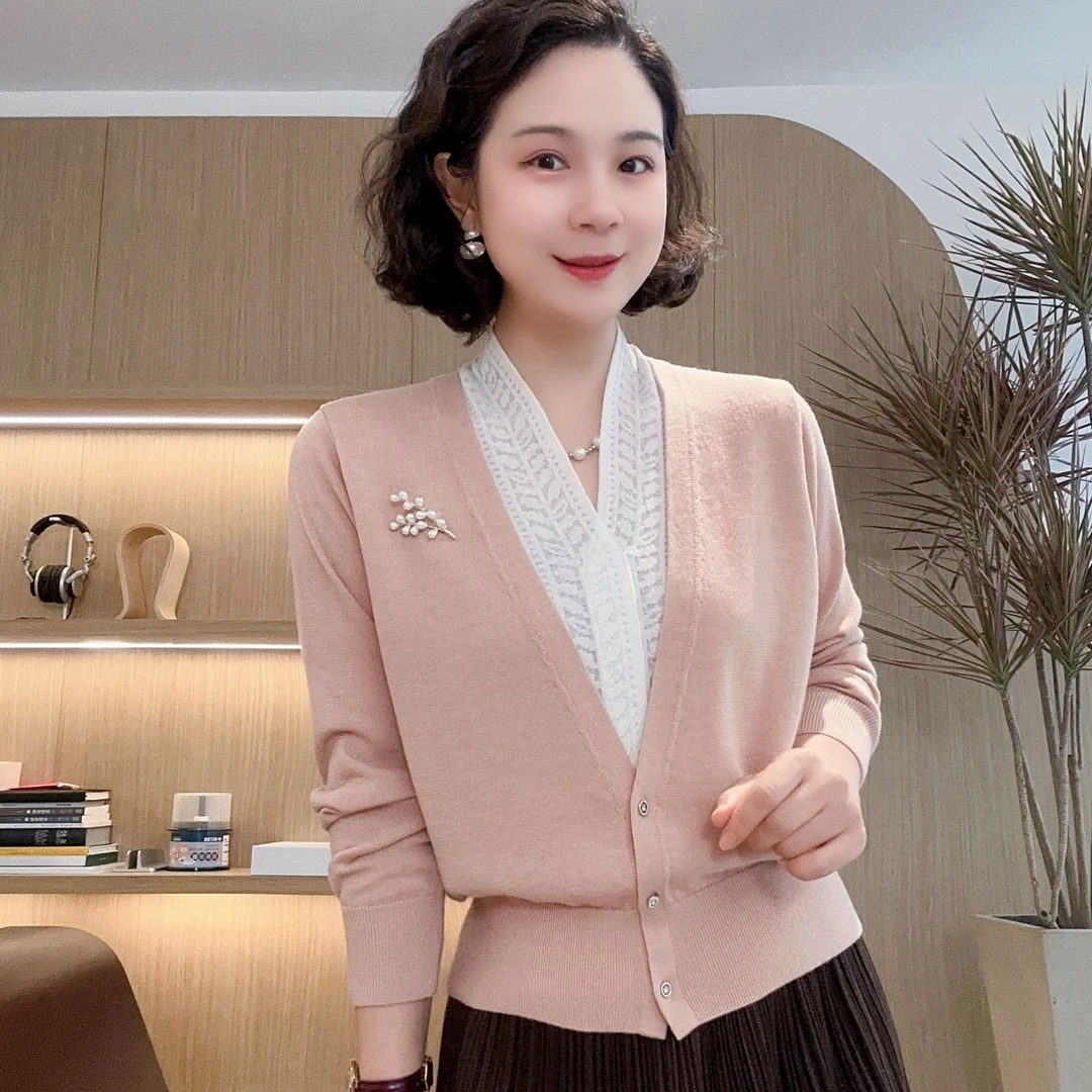 【尤家丽】长袖V领针织假套头两件秋冬新款#DQ6665