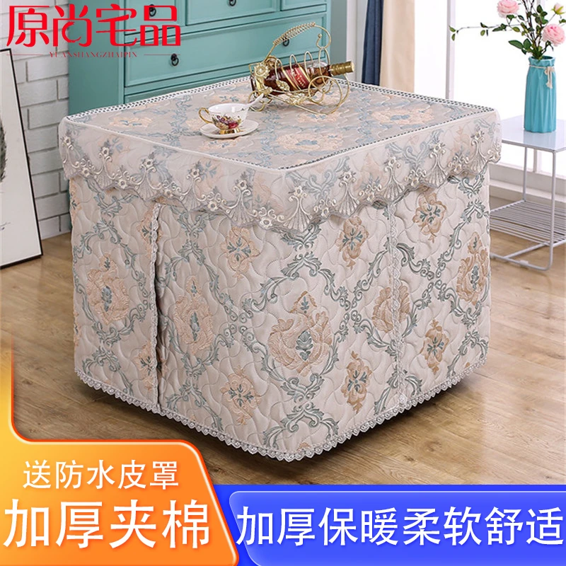 新款加厚烤火桌子罩套蕾丝边电炉罩套烤火布罩桌布正方形取暖桌罩