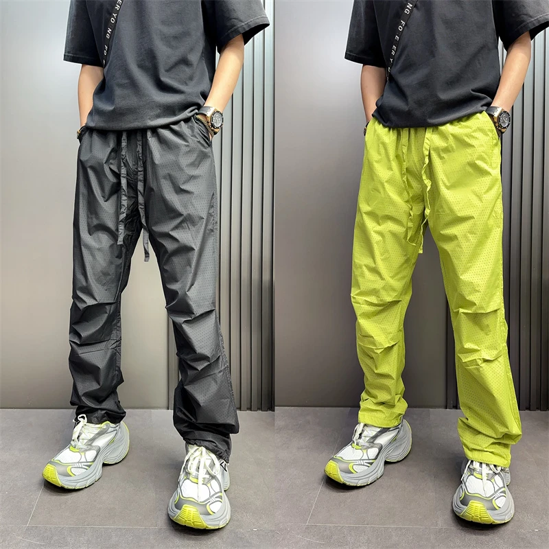 2025男夏季薄款透气冰凉网眼休闲裤直筒抽绳秋冬男士抽绳直筒卫裤