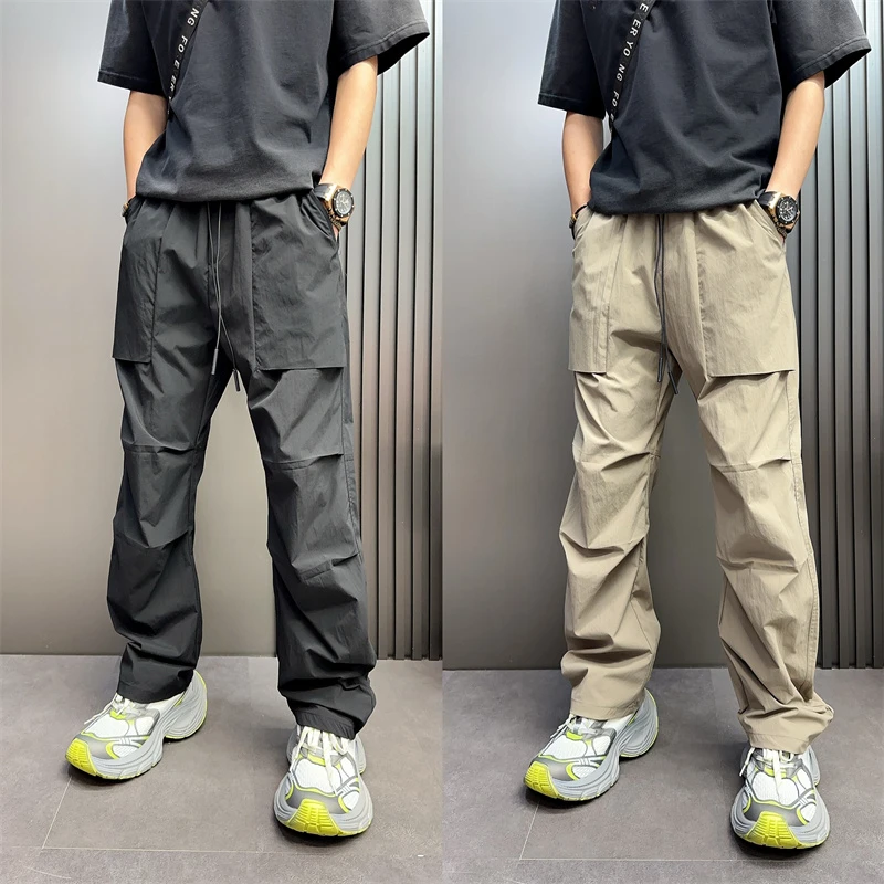 潮牌夏季男士百搭薄款直筒休闲长裤工装裤宽松七分裤潮牌夏季薄款