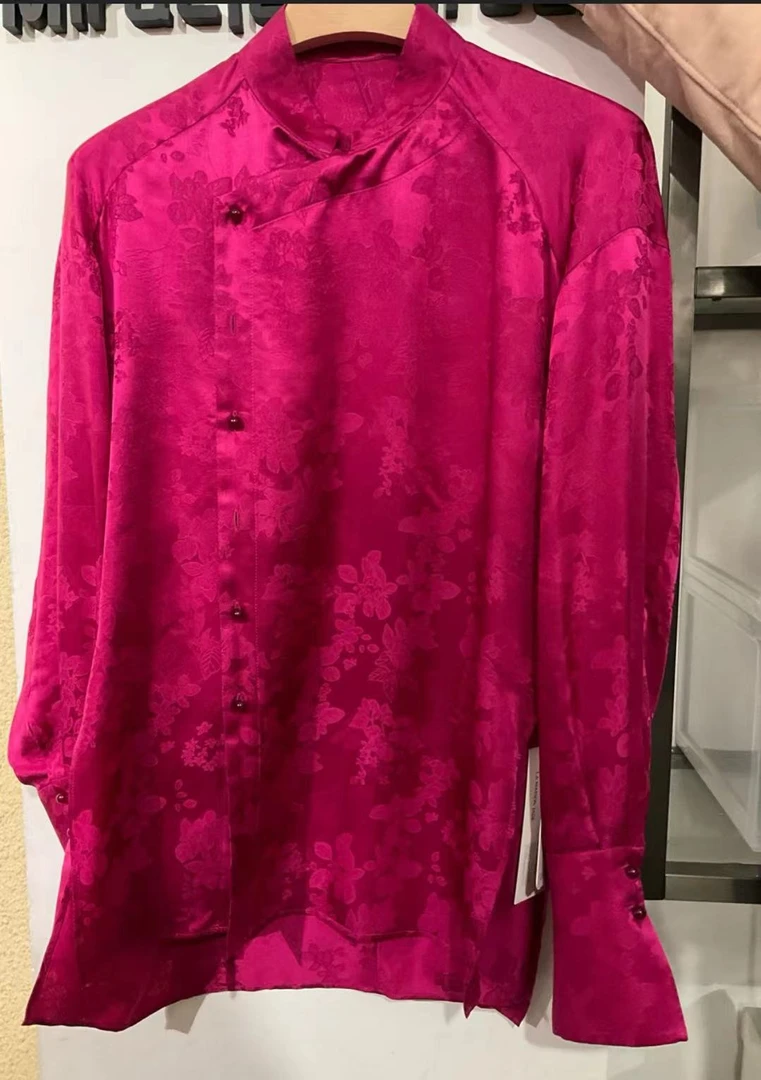 LA MAISON JADE 玫红色印花小衫新中式