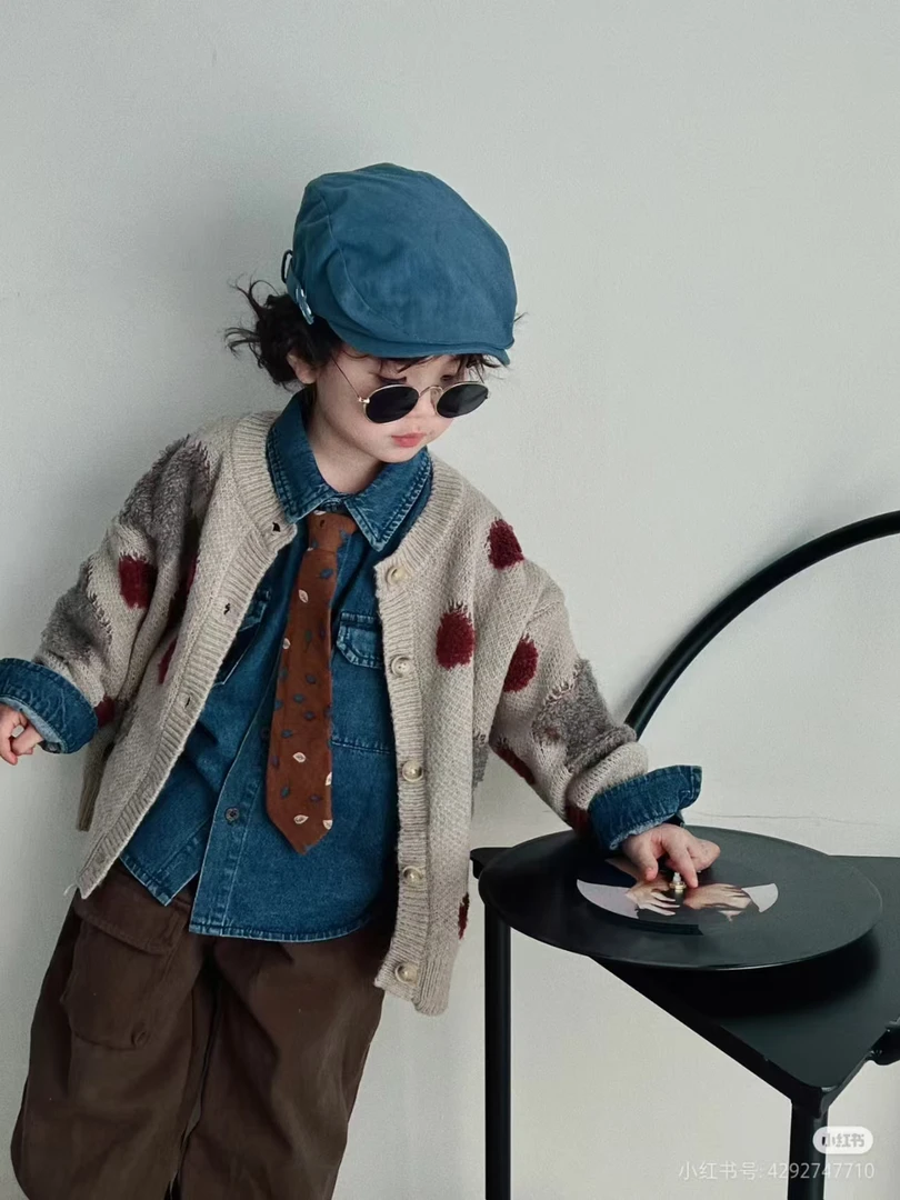 （51-100男童）韩版儿童针织毛衣柔软舒适学院风秋冬时尚男女童