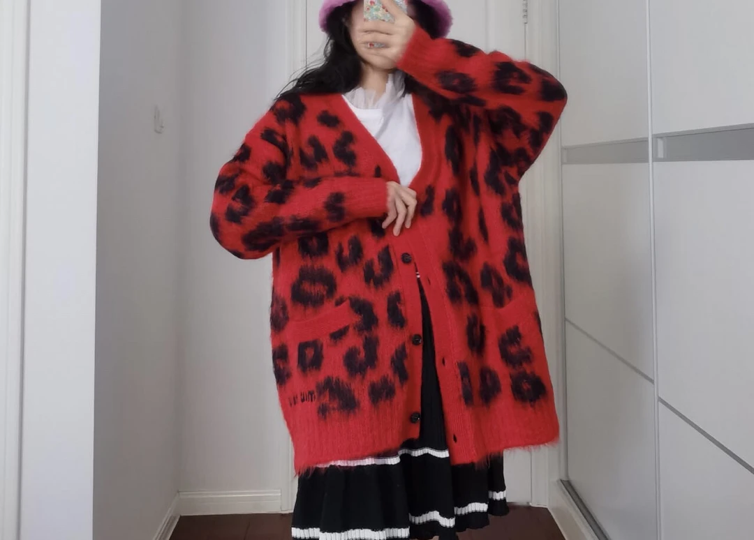 miumiu马海毛豹纹针织开衫/38码/A01584