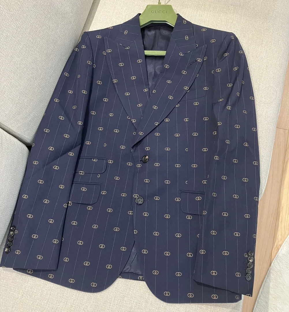古驰满Glogo刺绣衣服深蓝色外套/40/肩40/胸90/长75/D00120