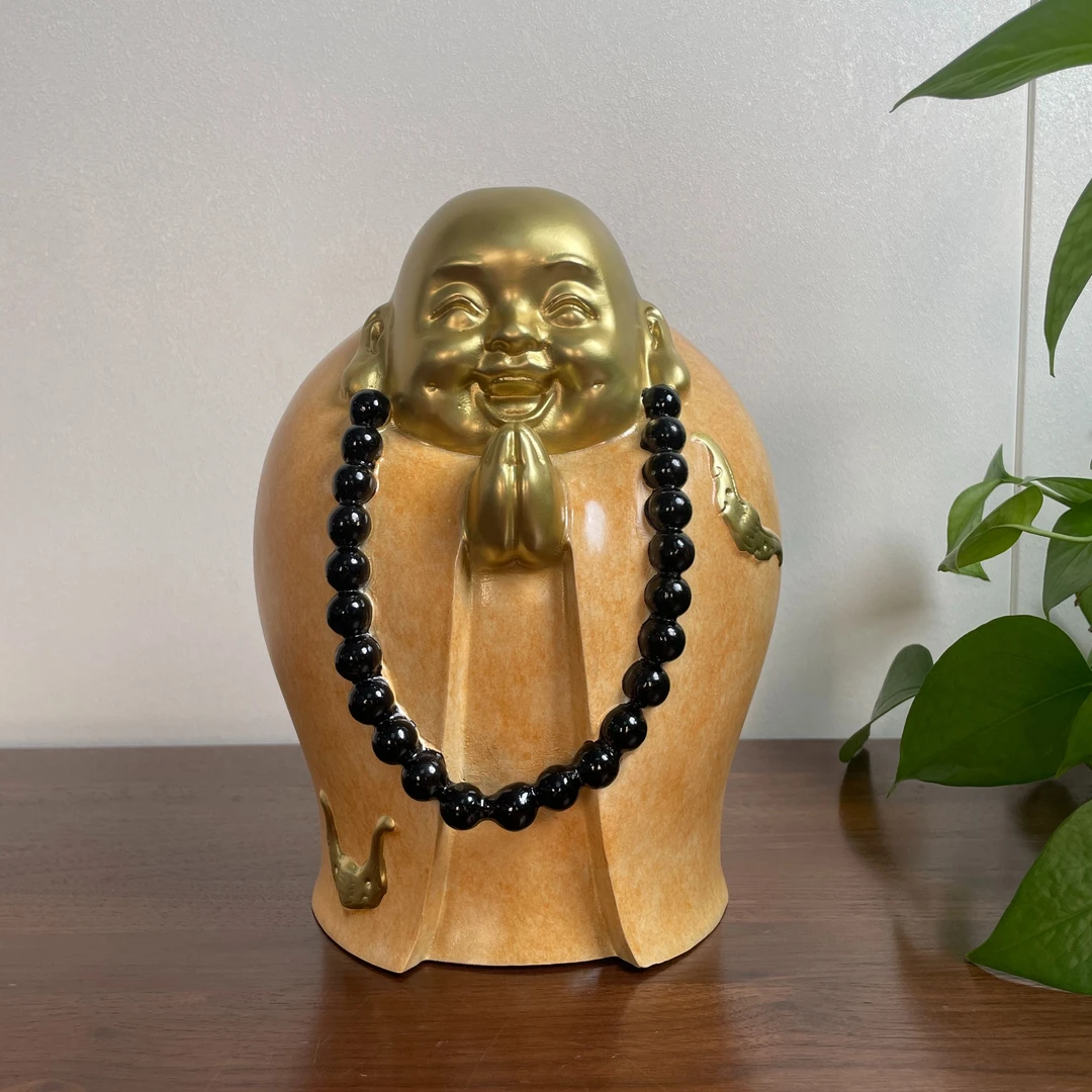 全铜工艺品创意玄关禅意手工中式弥勒佛摆设书房笑佛复古茶室摆件